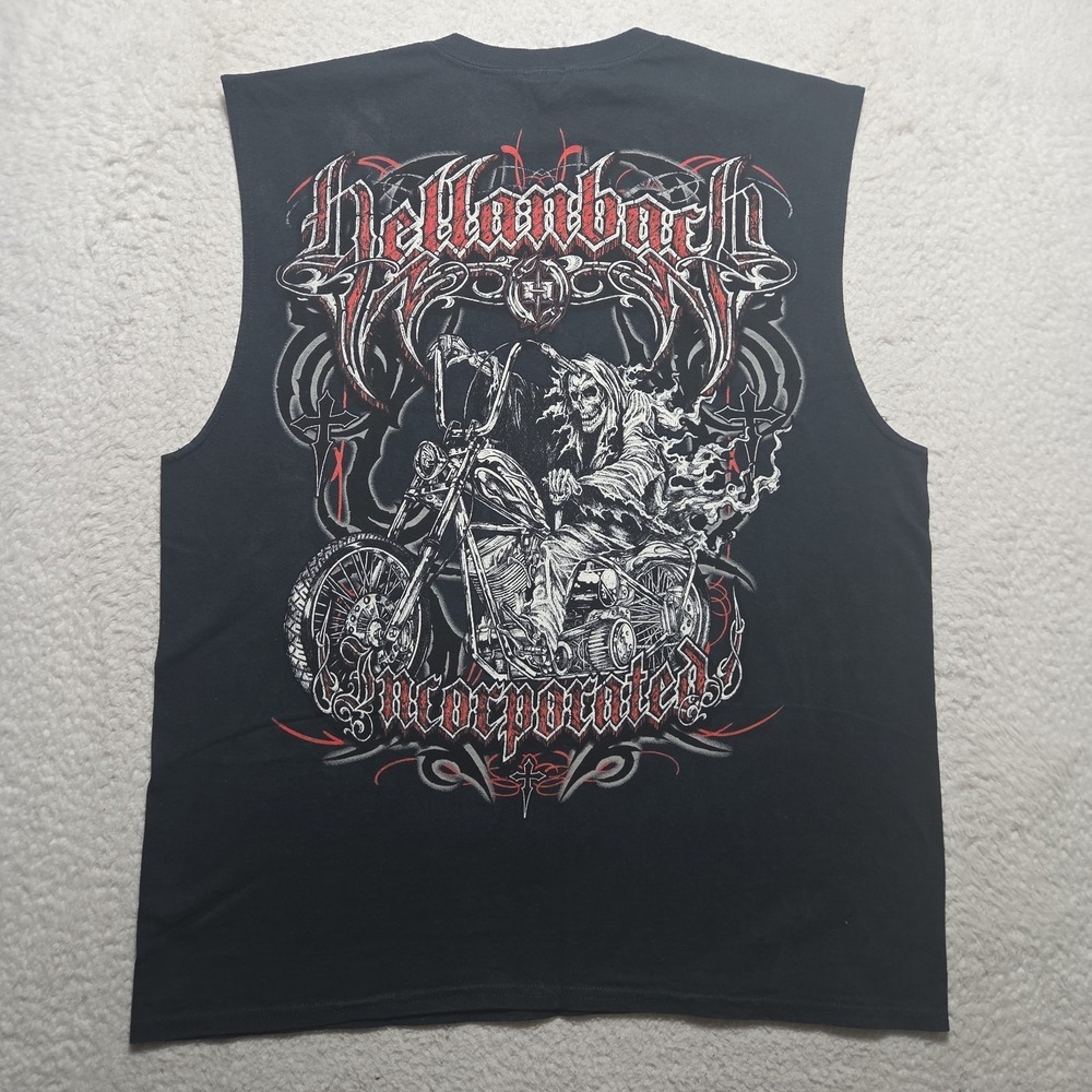 Hellanbach Inc T-Shirt Men Sz XL Black Front Back Graphic Sleeveless Hellraiser